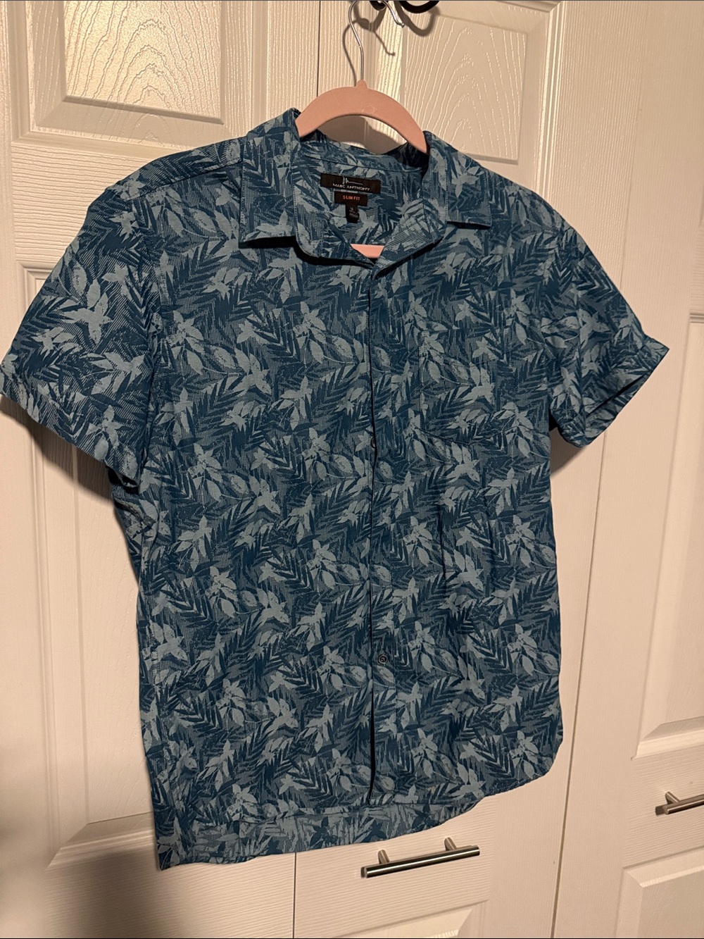 Marc Anthony Blue Tropical Short-Sleeve Button-Down Shirt